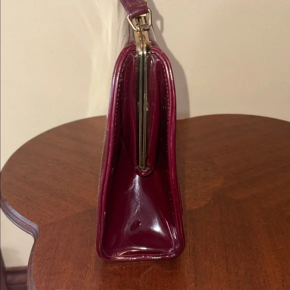 Town & Country Vintage 50’s Satchel Shoulder bag  burgundy red wine Suede Patent - Picture 6 of 13